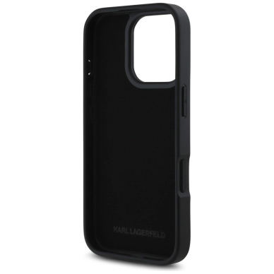 Karl Lagerfeld HC Grained PU Cardslot Metal Signature iPhone 16 Pro Dėklas - Juodas 6