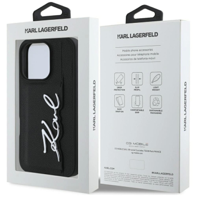 Karl Lagerfeld HC Grained PU Cardslot Metal Signature iPhone 16 Pro Max Dėklas - Juodas 7