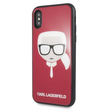 Karl Lagerfeld Iconic Glitter Karl`s Head iPhone X / Xs Dėklas - Raudonas 1 Karl Lagerfeld Iconic Glitter Karl`s Head iPhone X / Xs Dėklas - Raudonas 1