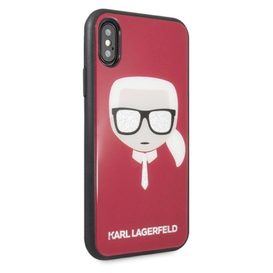Karl Lagerfeld Iconic Glitter Karl`s Head iPhone X / Xs Dėklas - Raudonas 4