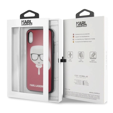 Karl Lagerfeld Iconic Glitter Karl`s Head iPhone X / Xs Dėklas - Raudonas 6