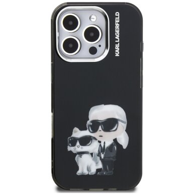 iPhone 16 Pro Max Karl Lagerfeld IML Aquarelle Karl & Choupette & Logo dėklas – juodas 2