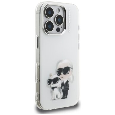 iPhone 16 Pro Max Karl Lagerfeld IML Aquarelle Karl & Choupette & Logo dėklas – baltas 3