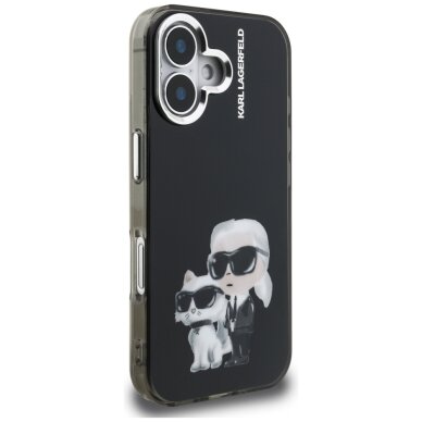 iPhone 16 Karl Lagerfeld IML Aquarelle Karl & Choupette & Logo dėklas – juodas 3