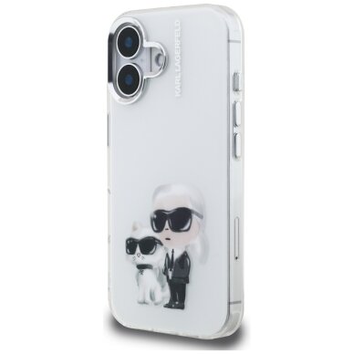 iPhone 16 Karl Lagerfeld IML Aquarelle Karl & Choupette & Logo dėklas – baltas 1