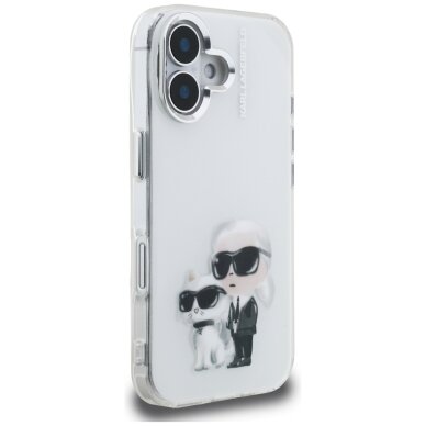 iPhone 16 Karl Lagerfeld IML Aquarelle Karl & Choupette & Logo dėklas – baltas 3
