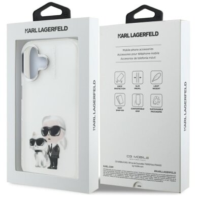 iPhone 16 Karl Lagerfeld IML Aquarelle Karl & Choupette & Logo dėklas – baltas 7