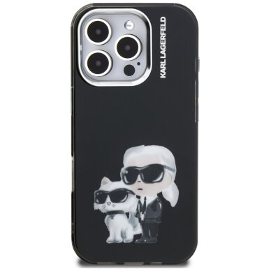 iPhone 16 Pro Karl Lagerfeld IML Aquarelle Karl & Choupette & Logo dėklas – juodas 2