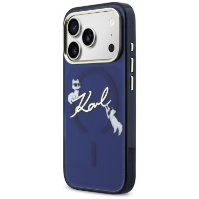 iPhone 17 Pro Karl Lagerfeld IML Choupettes Karl Script Logo MagSafe dėklas – mėlynas 1