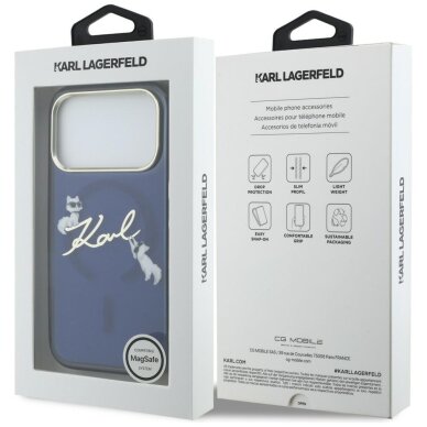 iPhone 17 Pro Karl Lagerfeld IML Choupettes Karl Script Logo MagSafe dėklas – mėlynas 7