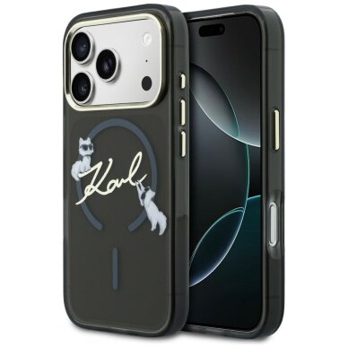 iPhone 17 Pro Max Karl Lagerfeld IML Choupettes Karl Script Logo MagSafe dėklas – juodas iPhone 17 Pro Max Karl Lagerfeld IML Choupettes Karl Script Logo MagSafe dėklas – juodas