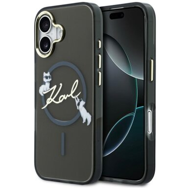 iPhone 17 Karl Lagerfeld IML Choupettes Karl Script Logo MagSafe dėklas – juodas