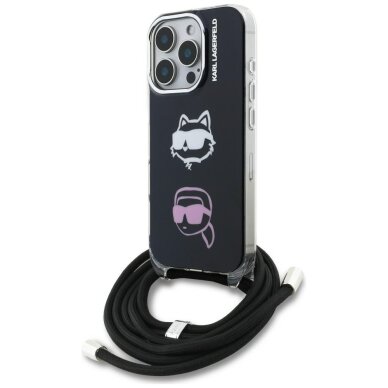 iPhone 16 Pro Karl Lagerfeld IML Crossbody Karl & Choupette Head dėklas – juodas