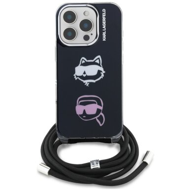 iPhone 16 Pro Max Karl Lagerfeld IML Crossbody Karl & Choupette Head dėklas – juodas 1 iPhone 16 Pro Max Karl Lagerfeld IML Crossbody Karl & Choupette Head dėklas – juodas 1