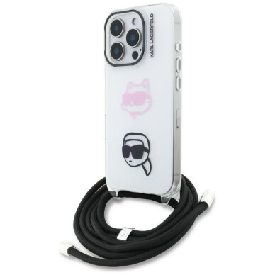 iPhone 16 Pro Max Karl Lagerfeld IML Crossbody Karl & Choupette Head dėklas – baltas iPhone 16 Pro Max Karl Lagerfeld IML Crossbody Karl & Choupette Head dėklas – baltas