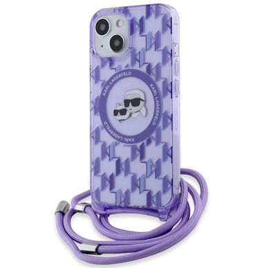 Dėklas Karl Lagerfeld IML Crossbody Monogram Karl  Choupette Head MagSafe  iPhone 15 / 14 / 13 - Violetinis