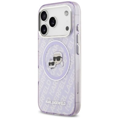 iPhone 17 Pro Max Karl Lagerfeld IML Glitter Karl & Choupette Heads Logo MagSafe dėklas – violetinis 1
