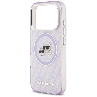 iPhone 17 Pro Max Karl Lagerfeld IML Glitter Karl & Choupette Heads Logo MagSafe dėklas – violetinis 5