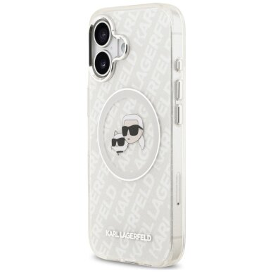 iPhone 17 Karl Lagerfeld IML Glitter Karl & Choupette Heads Logo MagSafe dėklas – pilkas 1