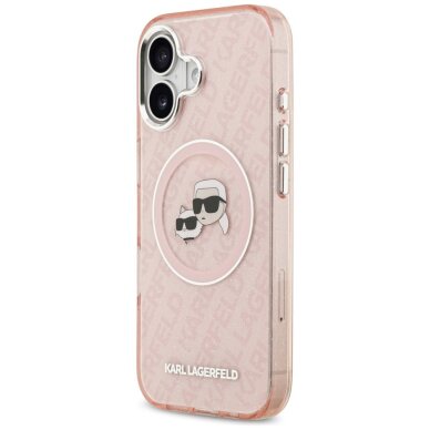 iPhone 17 Karl Lagerfeld IML Glitter Karl & Choupette Heads Logo MagSafe dėklas – rožinis 1