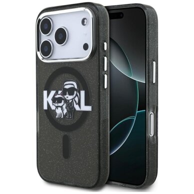 iPhone 17 Pro Karl Lagerfeld IML Glitter Karl & Choupette Sketch Logo MagSafe dėklas – juodas iPhone 17 Pro Karl Lagerfeld IML Glitter Karl & Choupette Sketch Logo MagSafe dėklas – juodas