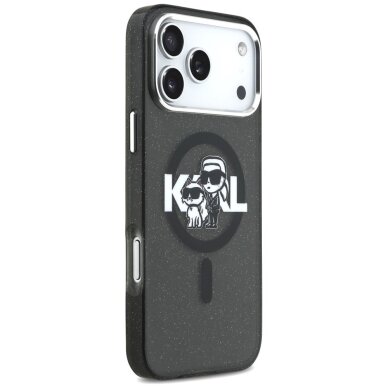iPhone 17 Pro Max dėklas Karl Lagerfeld IML Glitter Karl & Choupette Sketch Logo, MagSafe – juodas 3