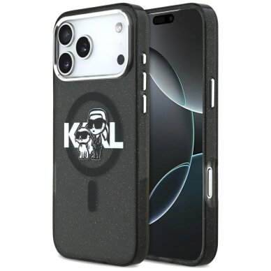 iPhone 17 Pro Max dėklas Karl Lagerfeld IML Glitter Karl & Choupette Sketch Logo, MagSafe – juodas iPhone 17 Pro Max dėklas Karl Lagerfeld IML Glitter Karl & Choupette Sketch Logo, MagSafe – juodas