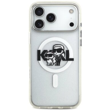 iPhone 17 Pro Max Karl Lagerfeld IML Glitter Karl & Choupette Sketch Logo MagSafe dėklas – skaidrus 2