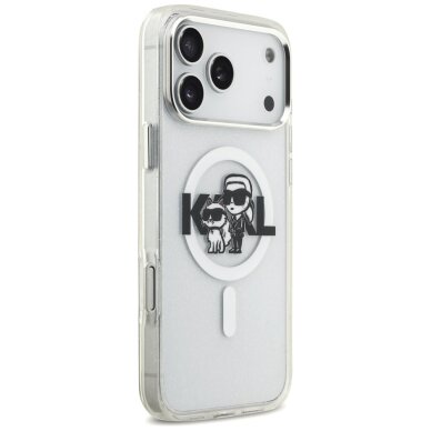 iPhone 17 Pro Max Karl Lagerfeld IML Glitter Karl & Choupette Sketch Logo MagSafe dėklas – skaidrus 3
