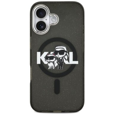 iPhone 17 Karl Lagerfeld IML Glitter Karl & Choupette Sketch Logo MagSafe dėklas – juodas 2