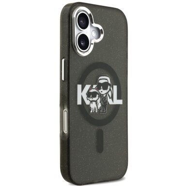 iPhone 17 Karl Lagerfeld IML Glitter Karl & Choupette Sketch Logo MagSafe dėklas – juodas 3