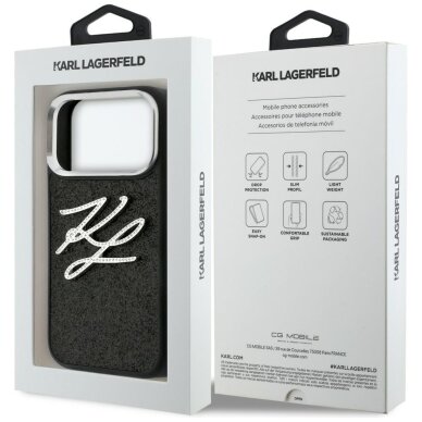 iPhone 17 Pro Karl Lagerfeld IML Glitter KL Diamond Logo dėklas – juodas 7