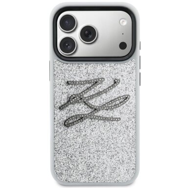 iPhone 17 Pro Karl Lagerfeld IML Glitter KL Diamond Logo dėklas – sidabrinis 2