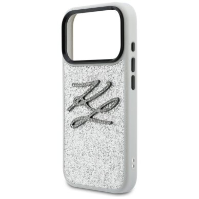iPhone 17 Pro Karl Lagerfeld IML Glitter KL Diamond Logo dėklas – sidabrinis 5 iPhone 17 Pro Karl Lagerfeld IML Glitter KL Diamond Logo dėklas – sidabrinis 5