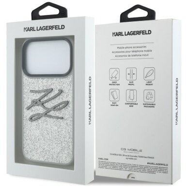 iPhone 17 Pro Karl Lagerfeld IML Glitter KL Diamond Logo dėklas – sidabrinis 7 iPhone 17 Pro Karl Lagerfeld IML Glitter KL Diamond Logo dėklas – sidabrinis 7