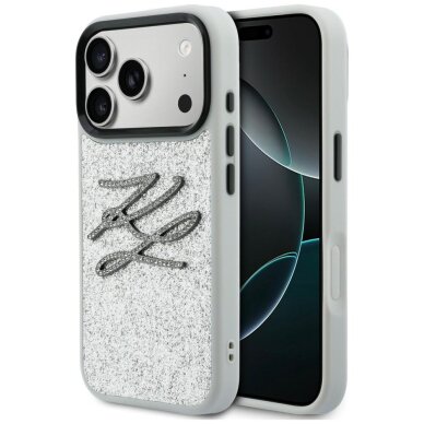 iPhone 17 Pro Karl Lagerfeld IML Glitter KL Diamond Logo dėklas – sidabrinis iPhone 17 Pro Karl Lagerfeld IML Glitter KL Diamond Logo dėklas – sidabrinis