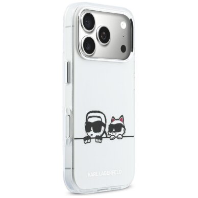 iPhone 17 Pro Max Karl Lagerfeld IML Karl & Choupette Peekaboo Logo MagSafe dėklas – baltas 3