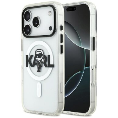 iPhone 17 Pro Karl Lagerfeld IML Karl Sketch Logo MagSafe dėklas – skaidrus