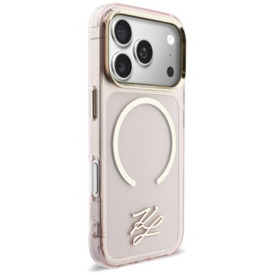 iPhone 17 Pro Karl Lagerfeld IML KL Script Logo MagSafe dėklas – rožinis 3