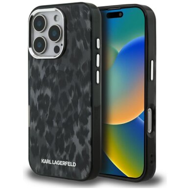 iPhone 16 Pro Max Karl Lagerfeld IML Leopard Pattern MagSafe dėklas – juodas iPhone 16 Pro Max Karl Lagerfeld IML Leopard Pattern MagSafe dėklas – juodas