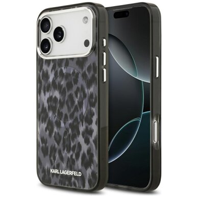 iPhone 17 Pro Max dėklas Karl Lagerfeld IML Leopard Pattern, MagSafe – juodas iPhone 17 Pro Max dėklas Karl Lagerfeld IML Leopard Pattern, MagSafe – juodas
