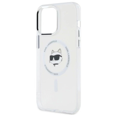 iPhone 14 Pro Max Karl Lagerfeld IML Metal Choupette Head MagSafe dėklas - baltas 5
