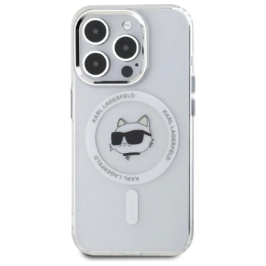 iPhone 15 Pro Max Karl Lagerfeld IML Metal Choupette Head MagSafe dėklas - baltas 2