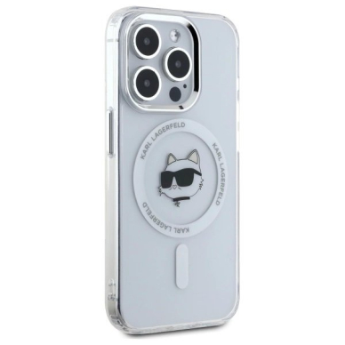 iPhone 15 Pro Max Karl Lagerfeld IML Metal Choupette Head MagSafe dėklas - baltas 3