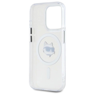 iPhone 15 Pro Max Karl Lagerfeld IML Metal Choupette Head MagSafe dėklas - baltas 6