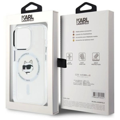 iPhone 15 Pro Max Karl Lagerfeld IML Metal Choupette Head MagSafe dėklas - baltas 7