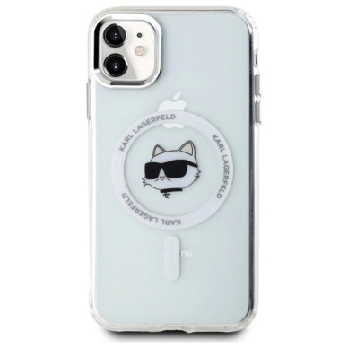 iPhone 11 Karl Lagerfeld IML Metal Choupette Head MagSafe dėklas - baltas 2