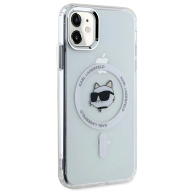 iPhone 11 Karl Lagerfeld IML Metal Choupette Head MagSafe dėklas - baltas 3