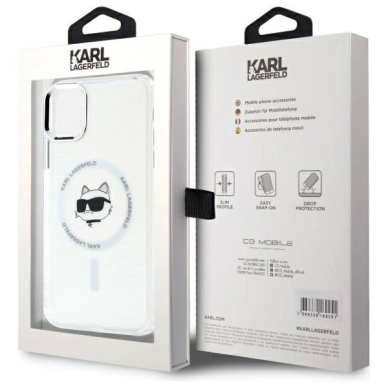 iPhone 11 Karl Lagerfeld IML Metal Choupette Head MagSafe dėklas - baltas 7