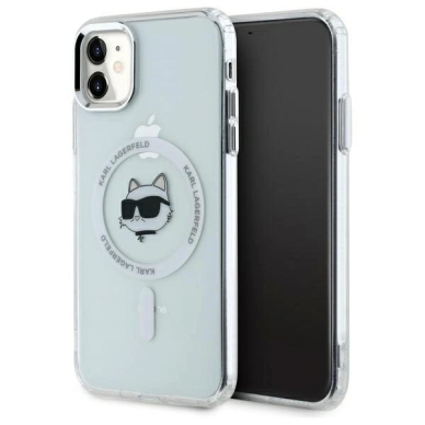 iPhone 11 Karl Lagerfeld IML Metal Choupette Head MagSafe dėklas - baltas